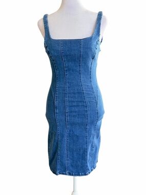 Haute Monde Blue Denim Square-Neck Mini Dress